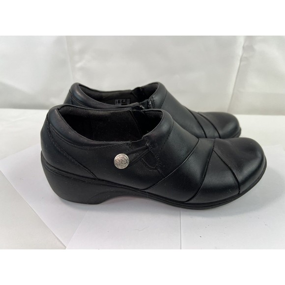 Clarks Channing Essa Womens Sz8.5 Black Leather Loafer Clog Comfort Slip On Shoe - Picture 2 of 8